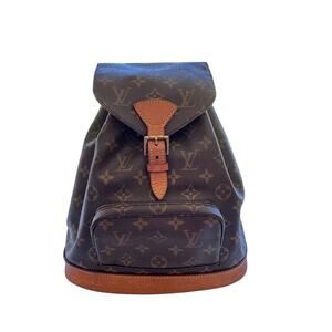 Vintage Louis Vuitton Montsouris MM Monogram Backpack Brown Leather Trim